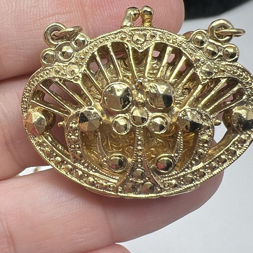 Vintage 1928 Necklace And Earrings Set Long Gold Rose cameo Locket Pierced Rare - Picture 6 of 15